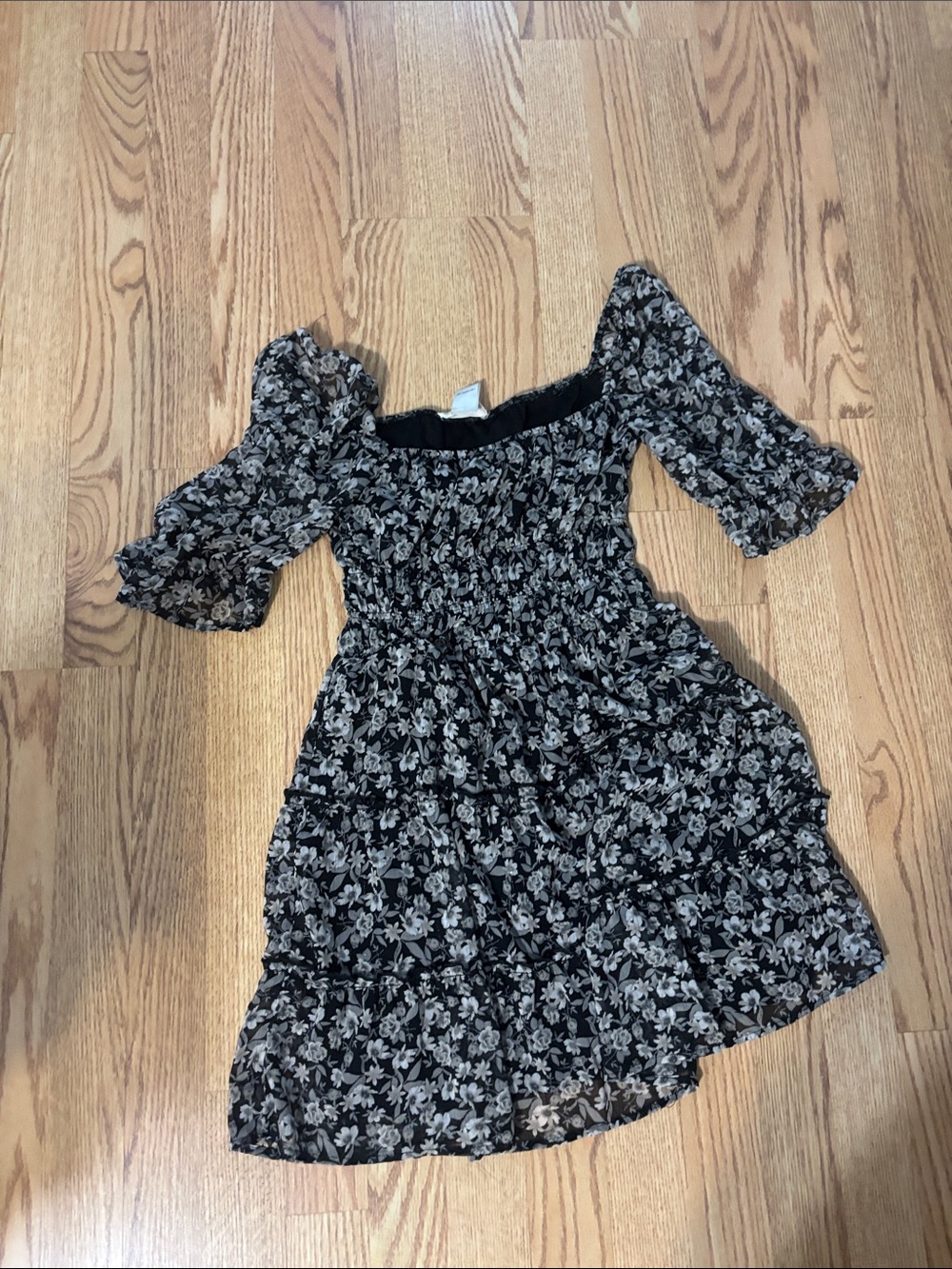Altar'd State Black and Cream Floral Smocked Casual Dress